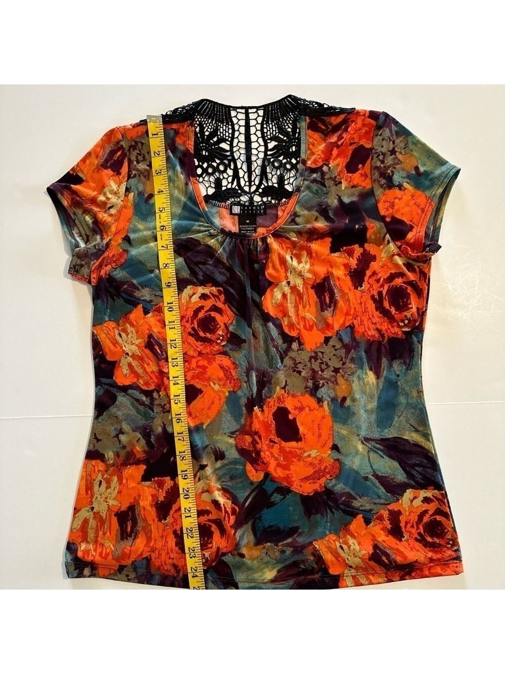 Fall Festival Whimsgoth Blouse Orange & Black Lace Sheer Back Womens Medium - Picture 10 of 13
